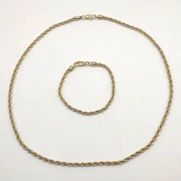 18k Gold Plated Diamond Cut Necklace Bracelet Set 4mm Anniversary Birthday Gift